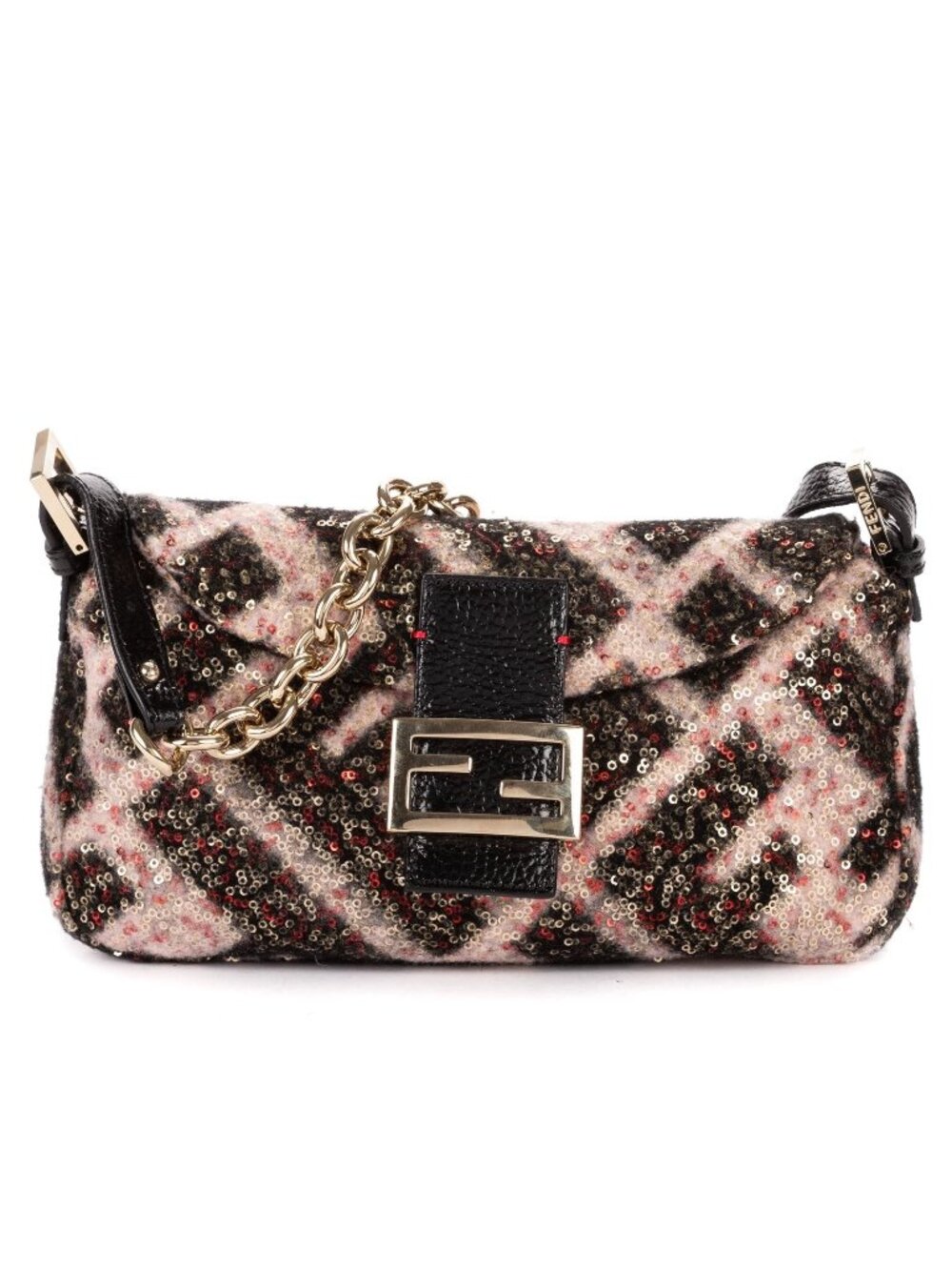 Fendi Mum Phone Black Pink Sequin Canvasa Shoulder